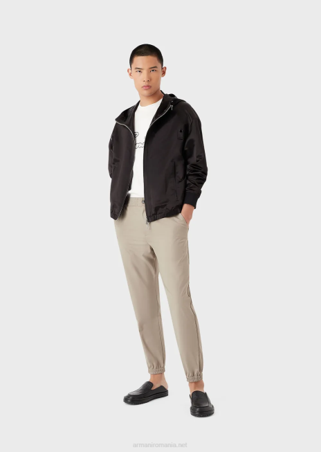 bărbați R802G1484 pantaloni din amestec de lână ripstop cu manșete elastice la glezne Armani gri porumbel