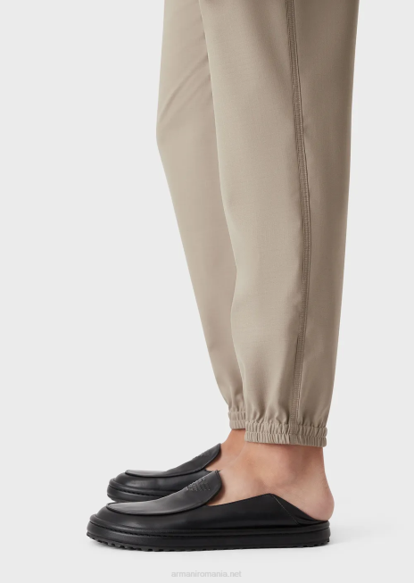 bărbați R802G1484 pantaloni din amestec de lână ripstop cu manșete elastice la glezne Armani gri porumbel