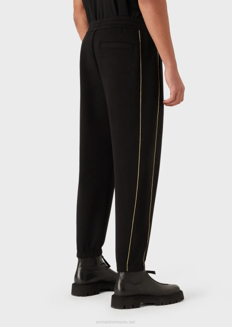 bărbați R802G1485 pantaloni de jogging din jerseu dublu cu detalii aurii și logo Armani negru