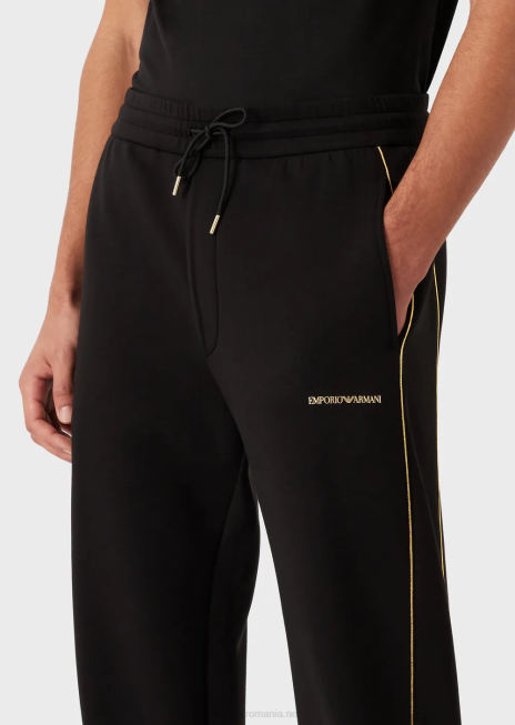 bărbați R802G1485 pantaloni de jogging din jerseu dublu cu detalii aurii și logo Armani negru