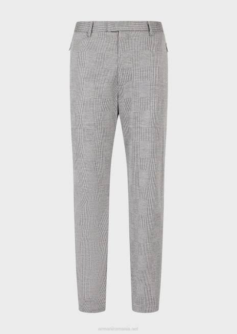 bărbați R802G1486 pantaloni din jerseu din amestec de lână prințul de Wales Armani gri