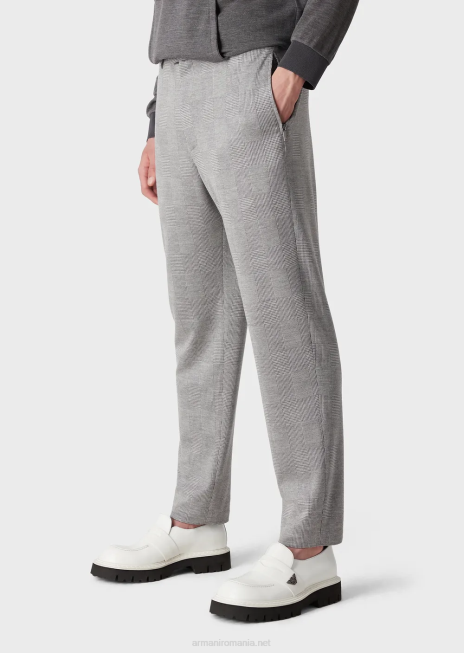 bărbați R802G1486 pantaloni din jerseu din amestec de lână prințul de Wales Armani gri