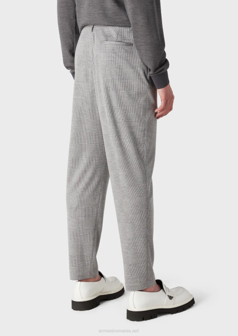 bărbați R802G1486 pantaloni din jerseu din amestec de lână prințul de Wales Armani gri