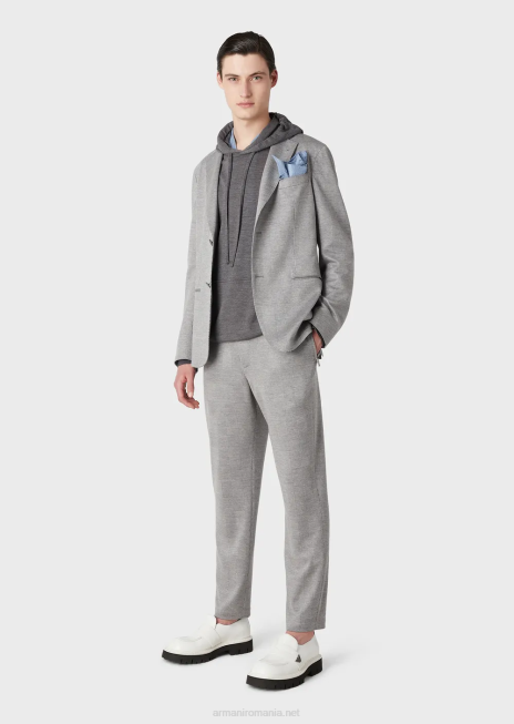 bărbați R802G1486 pantaloni din jerseu din amestec de lână prințul de Wales Armani gri