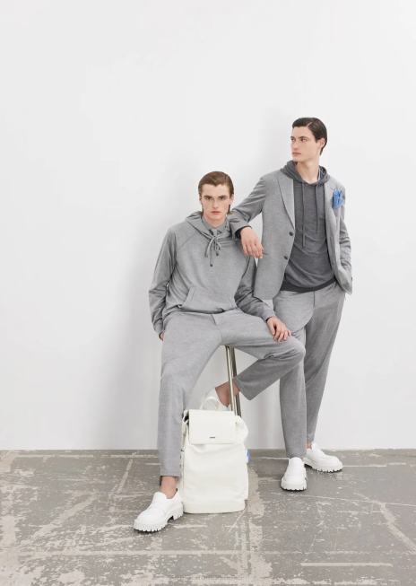 bărbați R802G1486 pantaloni din jerseu din amestec de lână prințul de Wales Armani gri