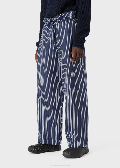 bărbați R802G1487 pantaloni cu șnur dintr-un satin ușor în dungi de mătase Armani albastru miezul nopții