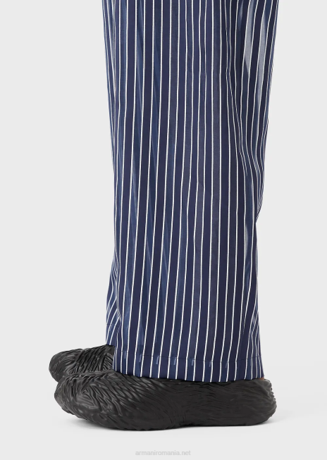 bărbați R802G1487 pantaloni cu șnur dintr-un satin ușor în dungi de mătase Armani albastru miezul nopții