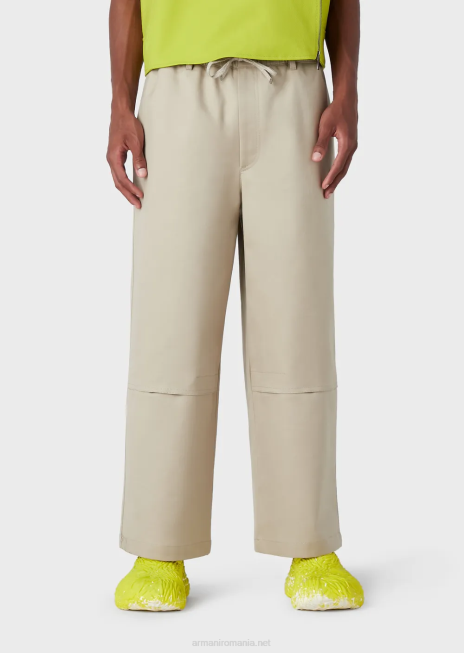 bărbați R802G1491 pantaloni dublu din gabardină cu centură de frânghie Armani bej