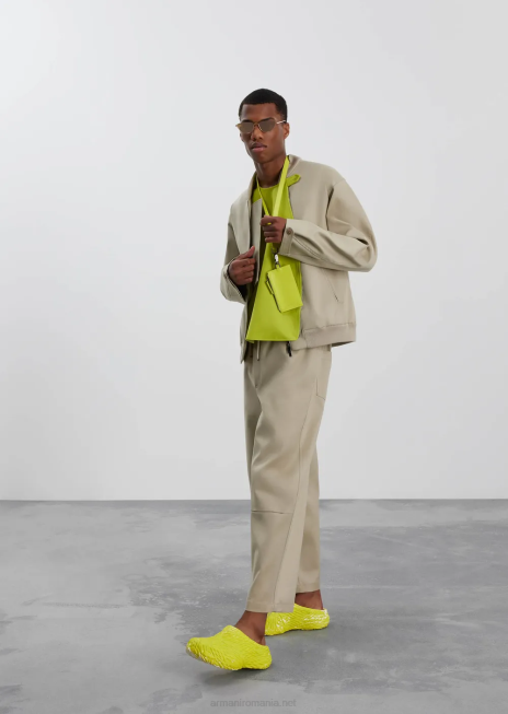 bărbați R802G1491 pantaloni dublu din gabardină cu centură de frânghie Armani bej