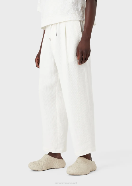 bărbați R802G1492 pantaloni cu șnur din grosgrain din amestec de in Armani alb