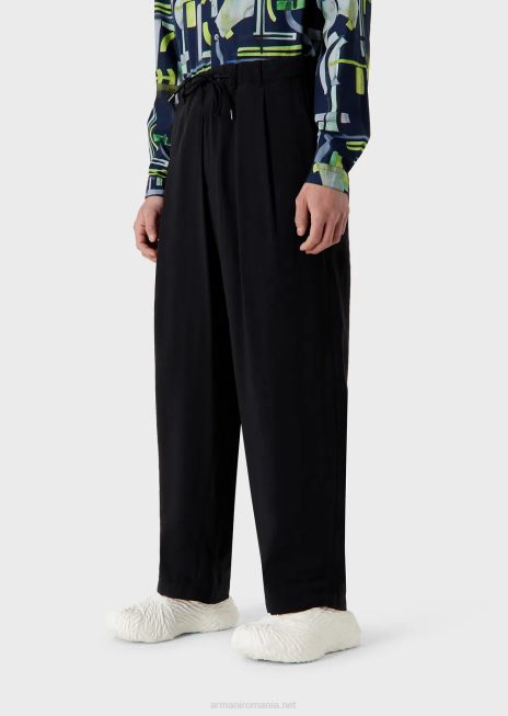 bărbați R802G1493 pantaloni cu șnur modal din piele de piersică Armani negru