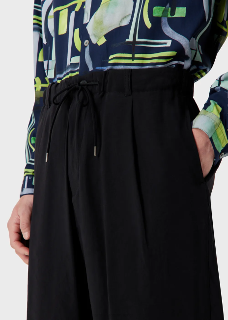 bărbați R802G1493 pantaloni cu șnur modal din piele de piersică Armani negru