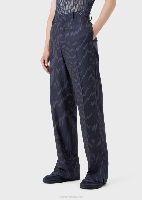 bărbați R802G1494 pantaloni chino din țesătură cu efect denim cu dungi fil coupe Armani albastru miezul nopții