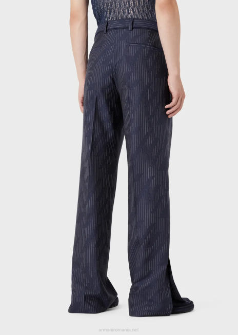 bărbați R802G1494 pantaloni chino din țesătură cu efect denim cu dungi fil coupe Armani albastru miezul nopții