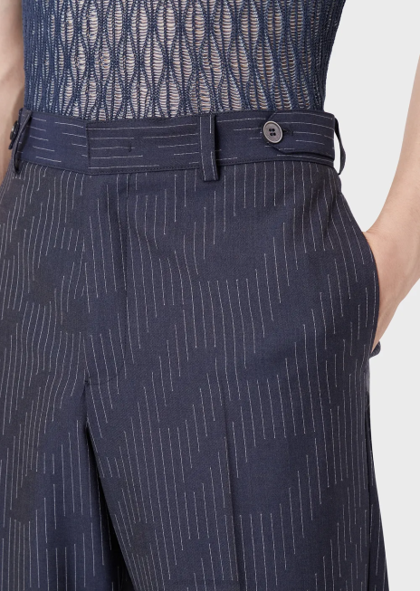 bărbați R802G1494 pantaloni chino din țesătură cu efect denim cu dungi fil coupe Armani albastru miezul nopții