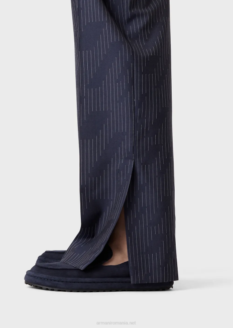 bărbați R802G1494 pantaloni chino din țesătură cu efect denim cu dungi fil coupe Armani albastru miezul nopții