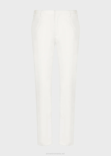 bărbați R802G1495 pantaloni chino ușoare din satin din amestec de lyocell Armani alb