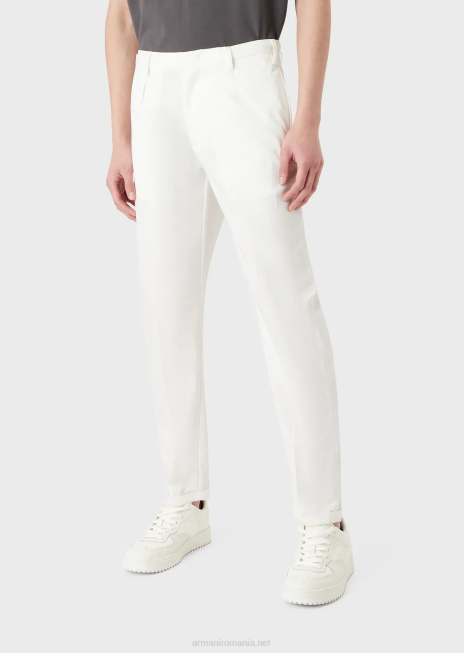 bărbați R802G1495 pantaloni chino ușoare din satin din amestec de lyocell Armani alb
