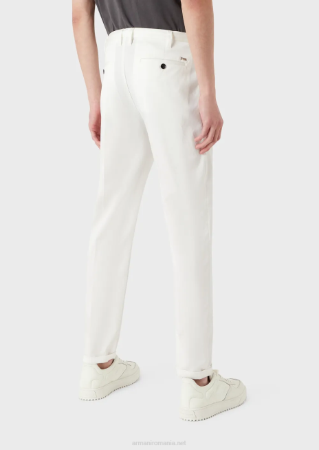 bărbați R802G1495 pantaloni chino ușoare din satin din amestec de lyocell Armani alb