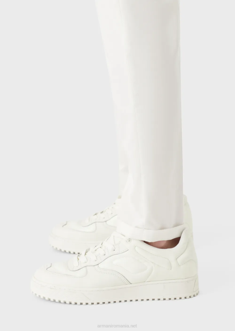 bărbați R802G1495 pantaloni chino ușoare din satin din amestec de lyocell Armani alb