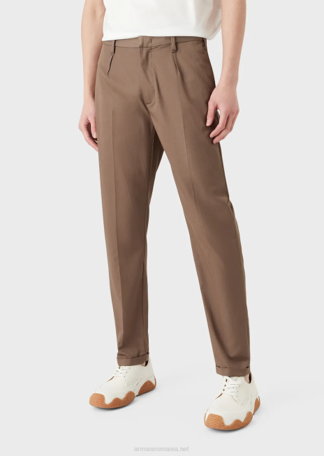bărbați R802G1496 pantaloni chino ușoare din satin din amestec de lyocell Armani gri porumbel