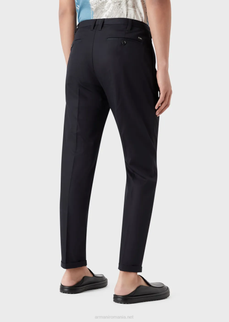 bărbați R802G1497 pantaloni chino ușoare din satin din amestec de lyocell Armani albastru marin