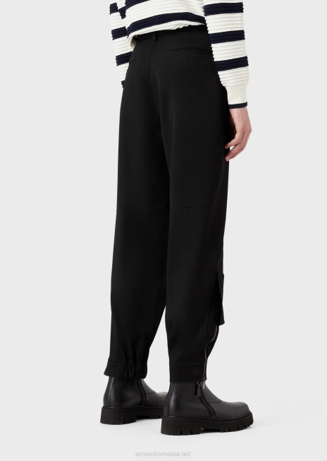 bărbați R802G1498 pantaloni cu manșete elastice la glezne din lână virgină ultra-ușoară Armani negru