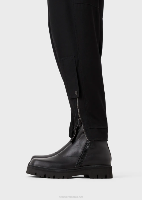 bărbați R802G1498 pantaloni cu manșete elastice la glezne din lână virgină ultra-ușoară Armani negru