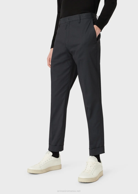 bărbați R802G1504 pantaloni chino micro-texturați cu răsuciți Armani albastru marin