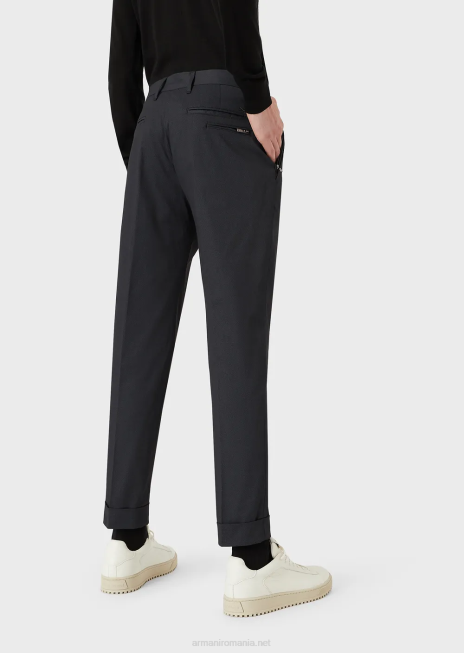 bărbați R802G1504 pantaloni chino micro-texturați cu răsuciți Armani albastru marin