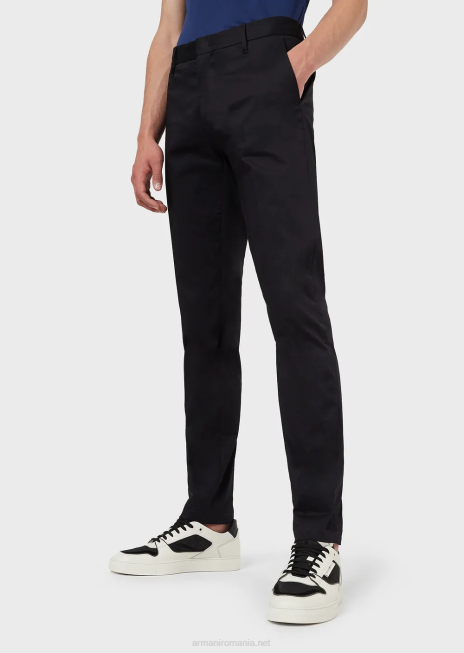 bărbați R802G1505 pantaloni chino din bumbac elastic Armani albastru marin