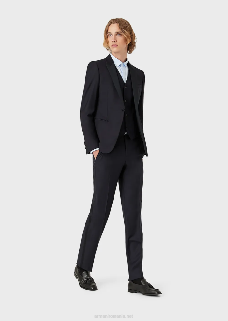 bărbați R802G1512 pantaloni din lână virgină Armani albastru marin