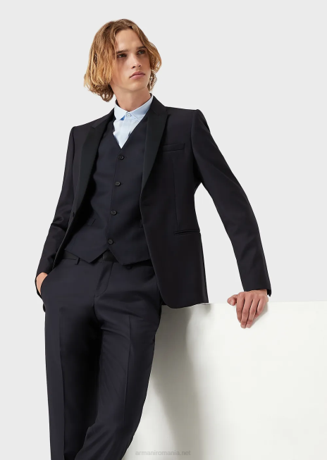 bărbați R802G1512 pantaloni din lână virgină Armani albastru marin