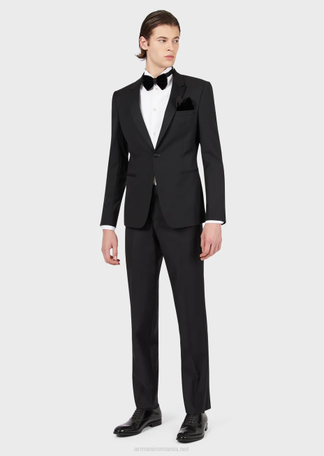 bărbați R802G1513 pantaloni din lână virgină Armani negru