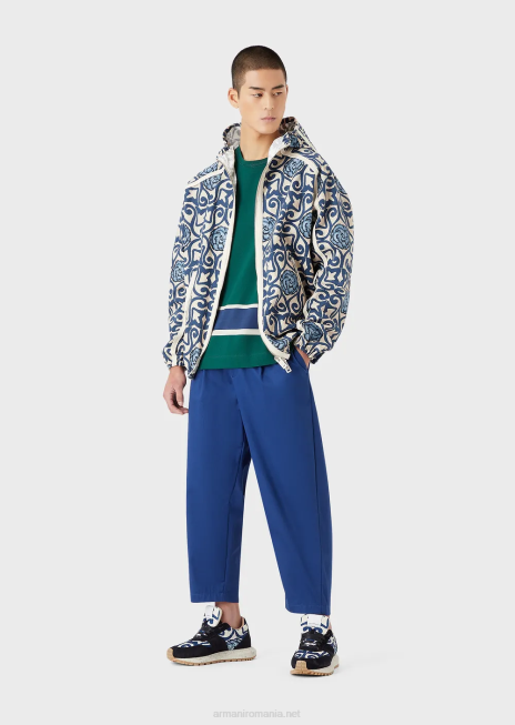 bărbați R802G1516 pantaloni 7/8 din twill organic de colecție sustenabilă cu săgeți și șnur Armani albastru