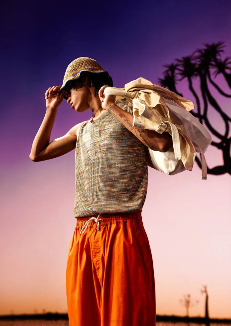 bărbați R802G1517 colecție sustenabilă pantaloni organici ripstop cu șnur 7/8 Armani roșu