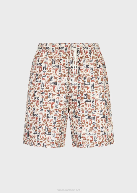 bărbați R802G1518 colecție sustenabilă pantaloni scurți supradimensionați din twill organic, cu șnur, cu imprimeu peste tot Armani model