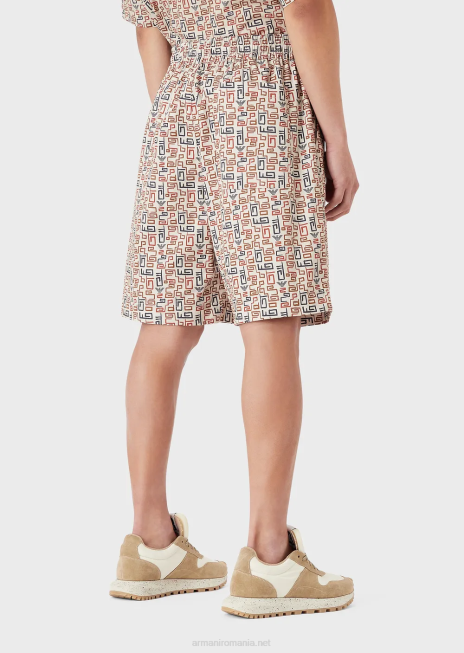 bărbați R802G1518 colecție sustenabilă pantaloni scurți supradimensionați din twill organic, cu șnur, cu imprimeu peste tot Armani model