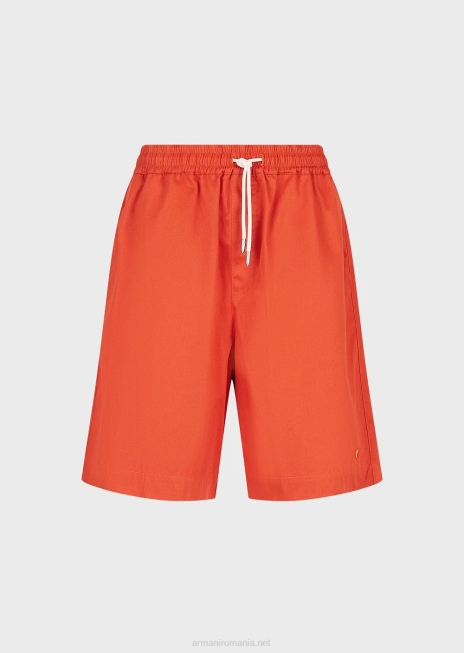 bărbați R802G1519 colecție sustenabilă pantaloni scurți supradimensionați din twill organic cu șnur Armani roșu
