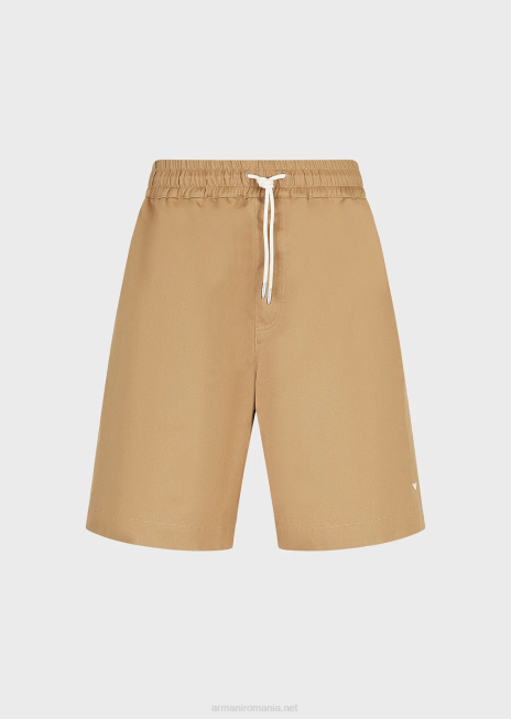 bărbați R802G1520 colecție sustenabilă pantaloni scurți supradimensionați din twill organic cu șnur Armani cămilă