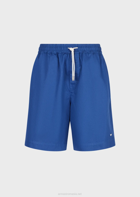 bărbați R802G1522 colecție sustenabilă pantaloni scurți supradimensionați din twill organic cu șnur Armani albastru