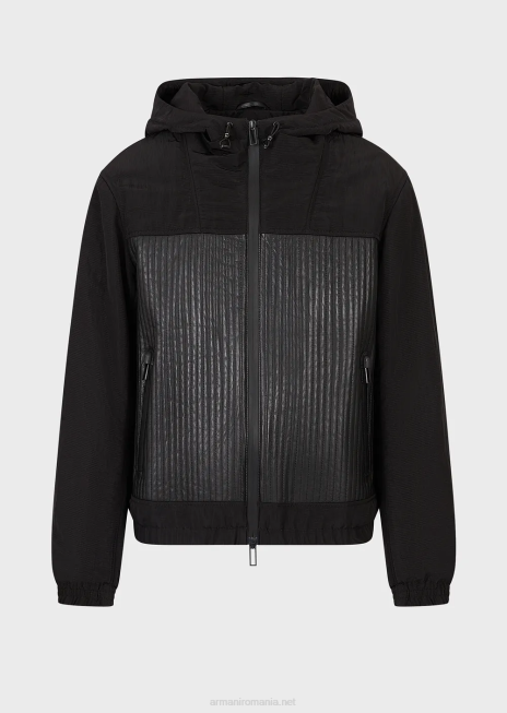 bărbați R802G1286 Bluzon din piele de miel nappa cu inserții din nailon hidrofug Armani negru