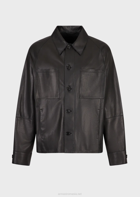 bărbați R802G1289 Cămașă/jachetă din piele nappa de calitate mănuși, cu buzunare Armani