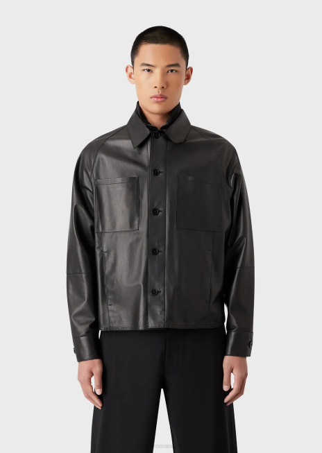 bărbați R802G1289 Cămașă/jachetă din piele nappa de calitate mănuși, cu buzunare Armani