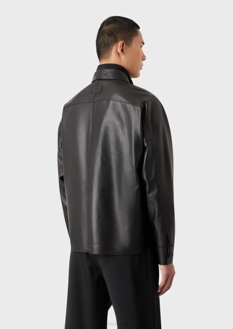 bărbați R802G1289 Cămașă/jachetă din piele nappa de calitate mănuși, cu buzunare Armani