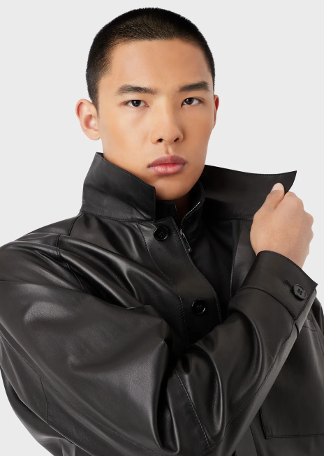 bărbați R802G1289 Cămașă/jachetă din piele nappa de calitate mănuși, cu buzunare Armani