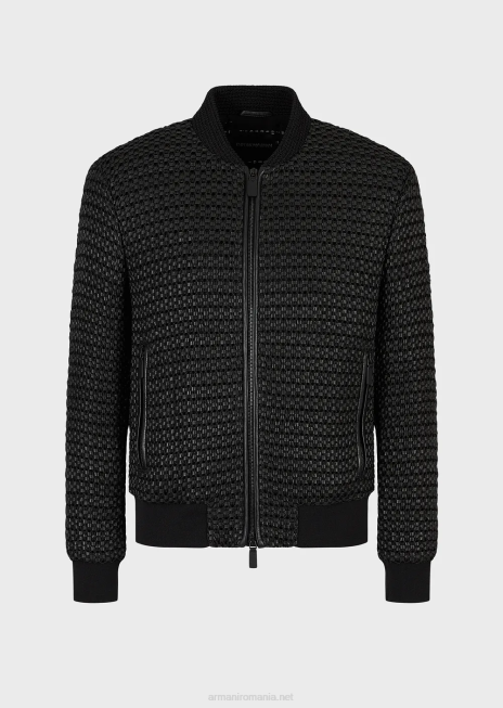 bărbați R802G1292 Bluzon din piele nappa din piele de miel cu efect 3d țesut Armani