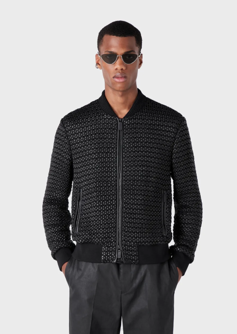 bărbați R802G1292 Bluzon din piele nappa din piele de miel cu efect 3d țesut Armani