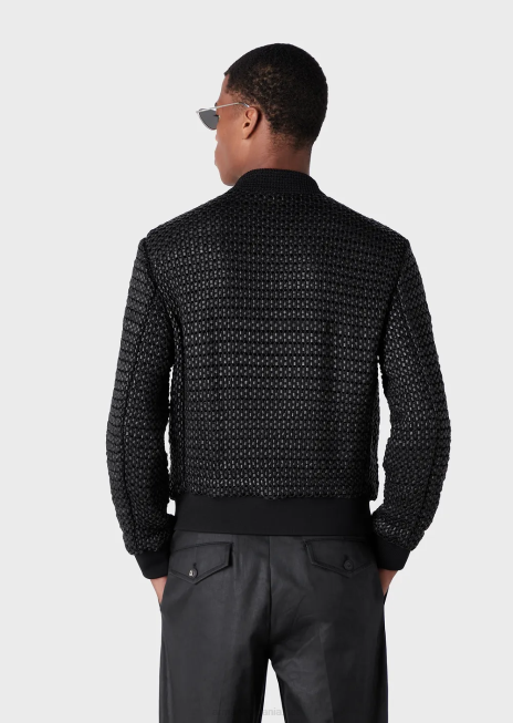 bărbați R802G1292 Bluzon din piele nappa din piele de miel cu efect 3d țesut Armani