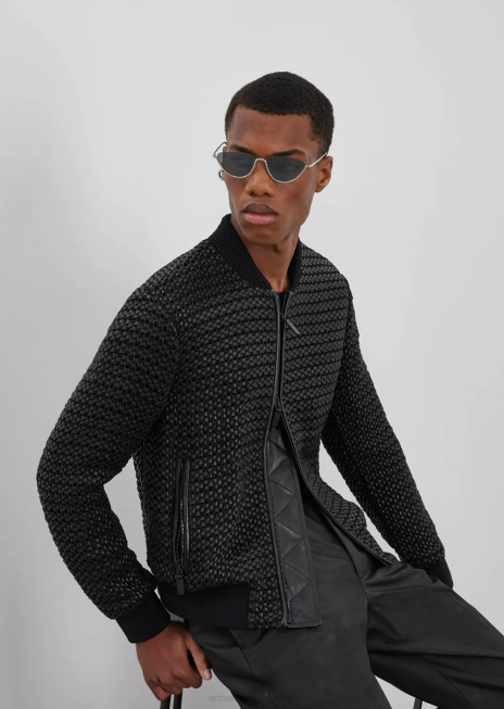 bărbați R802G1292 Bluzon din piele nappa din piele de miel cu efect 3d țesut Armani